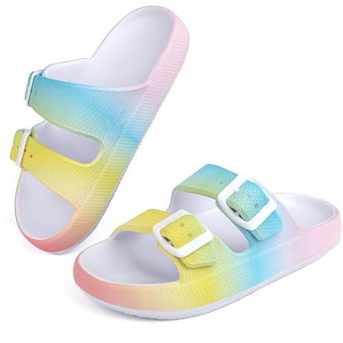 Buwege Claquette Enfants Ajustables Chausson Garçons Et Filles Sandales Doux Antidérapantes d'Été Piscine Chaussons Pantoufles De Bain Plates Arc en Ciel 33 EU
