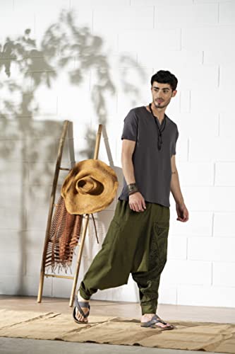 The Veshti Company Men's Premium 100% Cotton Loose Baggy Printed Yoga Harem Pants (Green - Hellbound Heathen) #TOP1