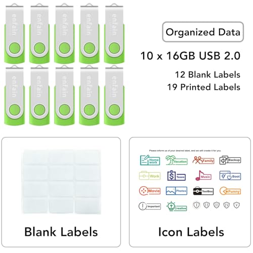 Image of 10 X Enfain 16GB USB Flash Drive 2.0 Memory Zip Pen Disk Green, Ideal for Tradeshows, Branded Giveaways, and Other Event-Related Marketing Strategies