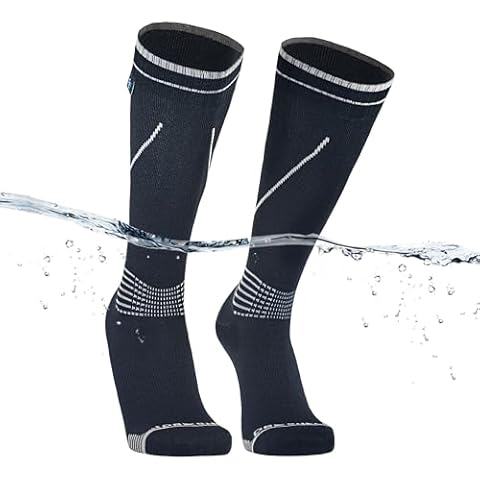 DexShell Waterproof Socks for Men & Women, Longlite Knee High for Hiking Running Biking Outdoor Sports in Cold Wet Conditions – Lightweight Moisture Wicking Coolmax Inners, Jet Black Grey, Unisex LG Cover