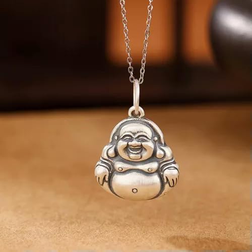 Pendentif Bouddha Rieur en argent pur S990 ciselé main