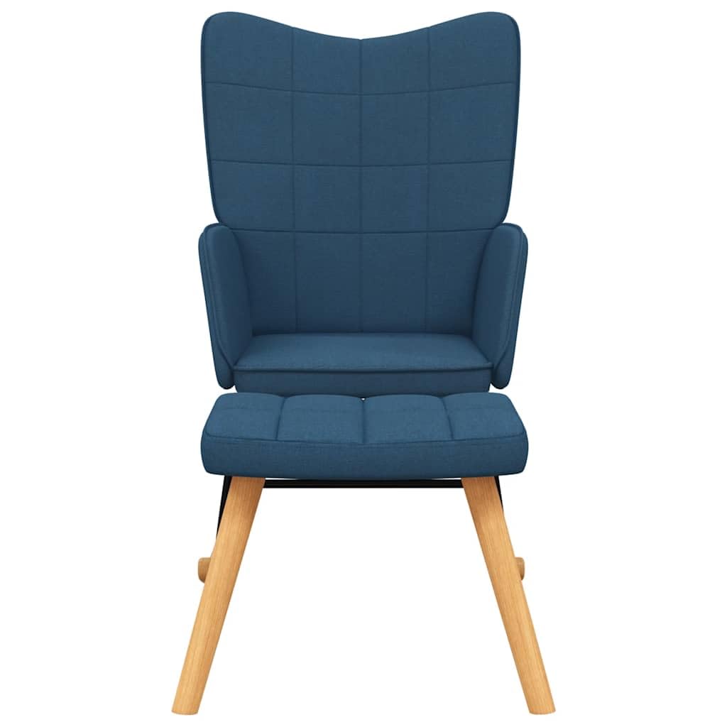 vidaXL Silla Mecedora con Reposapiés Balancín Reclinable Asiento Sillón Salón Sala de Estar Muebles Mobiliario Relajante Decoración Tela Azul