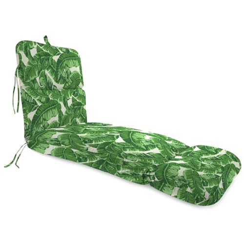 Comfortable Versatile Chaise Lounge Patio Cushion for Outdoor Furniture 74''L X 22''W X 5''H | Cushion Filled Attatched Ties Tightly Stitched Green Ivory Print All Weather Fade Water Proof