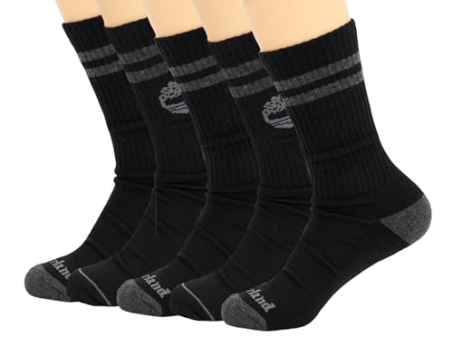 Timberland Cushioned Performance Work Athletic Crew Length 5 Pair Pack Socks for Men with Arch Support Shoe Size 9-12