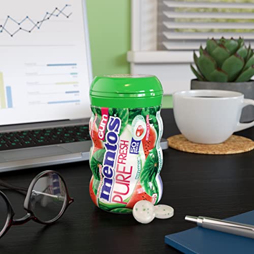 Mentos Pure Fresh Sugar-Free Chewing Gum with Xylitol, Watermelon, Bulk, 50 Piece Bottle (Pack of 6)