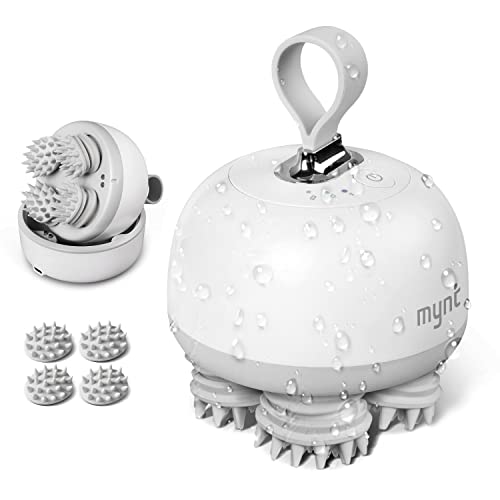 Mynt Portable Electric Scalp Massager: IPX7 Waterproof Rechargeable Head Massager with 4 Removable Massage Heads for Scalp Stress Relief,Full Body Massage,Hair Growth and Dog Cat Massager