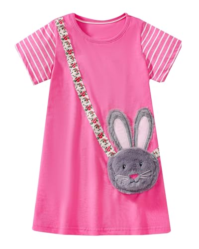 Youlebao Little Girls Short Sleeve Summer Dress Easter Casual Applique Tunic Shirt Playwear Cotton Dresses (US Age 4 Years 3#Rosy Bunny)