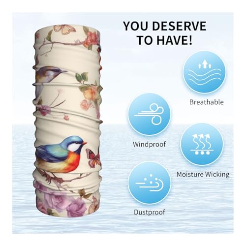 Birds on Branches and Butterflies Neck Gaiter UV Sun Protection Face Mask Scarf Cooling Breathable Face Cover for Men Women Elastic Balaclavas Versatile Bandana, Sun & Wind-proof for Skiing Hiking4