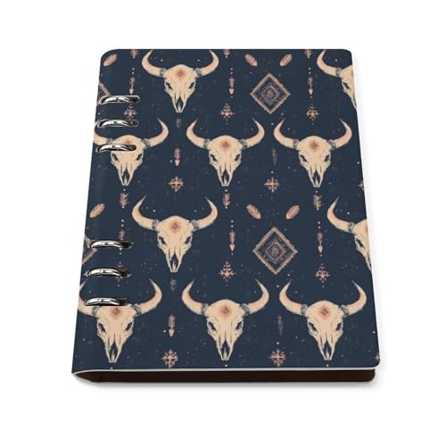 Carnet A5 cuir PU rigide motif tête de mort de mouton bleu marine