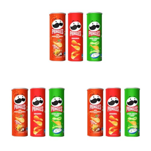 Image of Kellogg's Pringles Original + Sour Cream & Onion + Desi Masala Tadka Flavour(107 grams each) (Pack of 3)