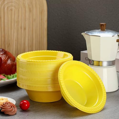 Image of Lallisa 100 Pcs 12oz Yellow Disposable Plastic Bowls Party | Dessert Cups for Ice Cream Salad Soup, Serving Bowls for Picnic, Colored Party Supplies, Food Safe Sturdy