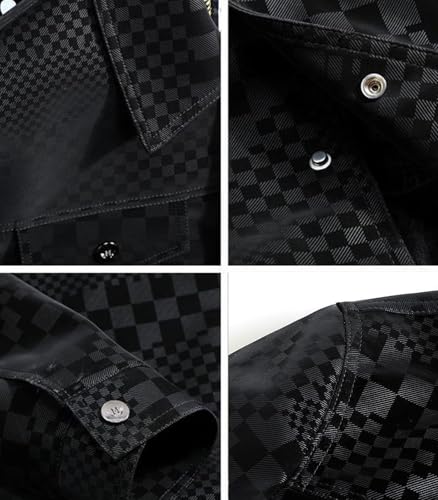 FTIMILD Mens Checkboard Faux Leather Jacket Lightweight Buttoned Jacket with Multiple Practical Pockets4