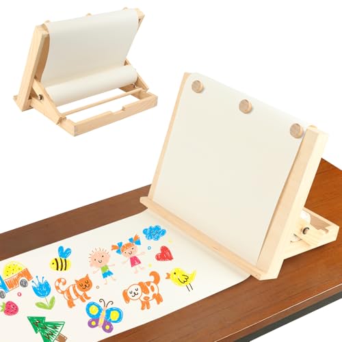 Esmorah - Tabletop Drawing Easel with Magnetic Hold, Built-in Paper Roll Dispenser for Kids, Adjustable Portable Desk & Table Top Art Easel for Painting 13.8" x 11.4" (Without Paper Roll