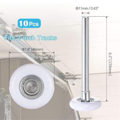 Linwnil 10pcs 1.8" Nylon Garage Door Rollers for 2" Garage Track, 6.2" Long Stem Quiet Garage Door Wheels, 6200zz Precision Bearing 11 Balls, White by Linwnil - Used condition - Image 2