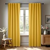 Deconovo Blackout Curtain Panels for Kids Bedroom Room Darkening Back Tab and Rod Pocket Curtains 42Wx72L Inch Mellow Yellow 2 Panels