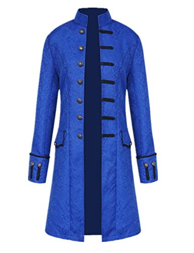 Crubelon Men's Steampunk Vintage Tailcoat Jacket Gothic Victorian Frock Coat Uniform Halloween Costume (XXL, Blue)