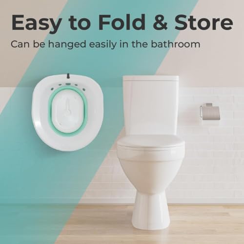 Image of AJB Sitz Bath for Toilet Seat - Foldable Sitz Bath Tub for Postpartum Care, Hemorrhoids Treatment & Soothing Relief - Universal Fit with Flusher Pump (Multi colour)