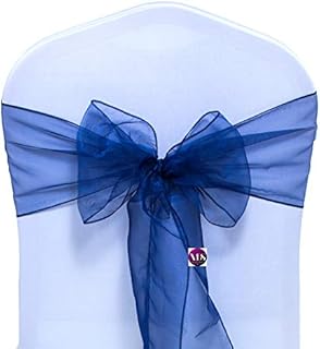 VDS Pack of 100 | Navy Blue | Organza Chair Sashes Crystal Sheer Tulle Dining Chair Bows Tie Ribbon for Wedding Birthday Graduation Engagement Ceremony Event Party Banquet Venue Hotel Decoration