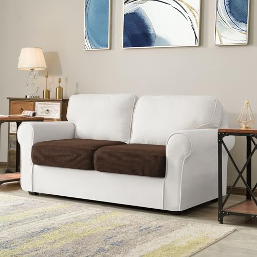 Image of CHUN YI 2PC Stretch Couch Cushion Covers, Sofa Seat Slipcovers Suitable for Armchair Loveseat Sofa with Spandex Jacquard Fabric(2pc,Chocolate)