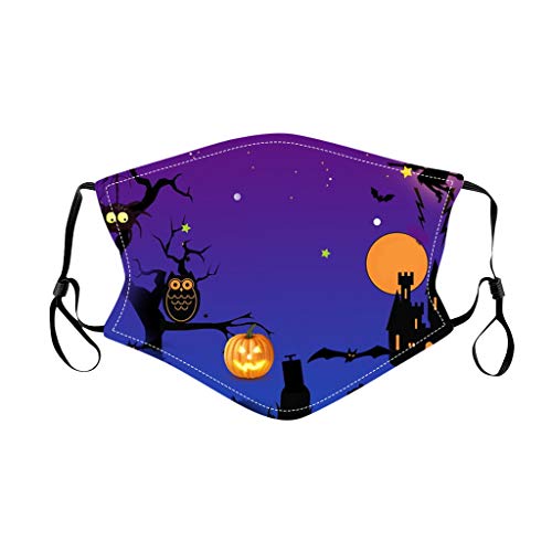 Preisvergleich Produktbild Gugavivid 1 Stücke Mundschutz Erwachsene Baumwolle Halloween Cartoon Druck Verstellbarer Hängendes Ohr StaubschutZ, Atmungsaktive Waschbar Half Face Halstuch für Damen und Herren(1PC,E)