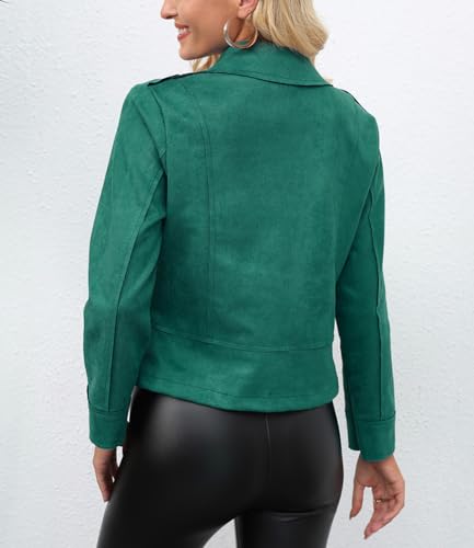 chouyatou Women's Classic Notched Lapel Asymmetric Zip Motorcycle Faux Suede Leather Jacket3