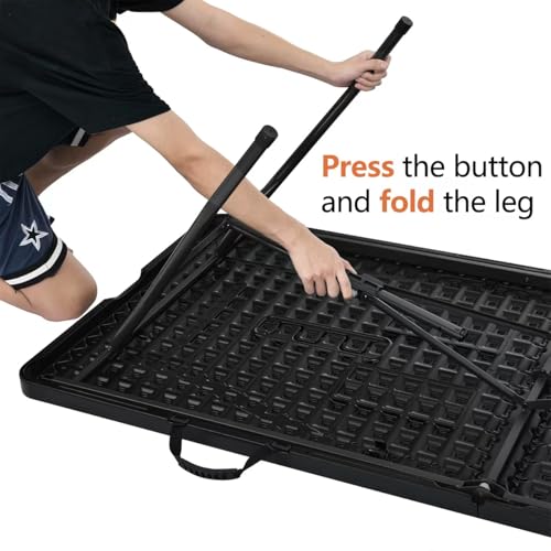 Amazon Basics Heavy Duty Portable Folding Table, 6 ft, Indoor & Outdoor, Fold-in-Half Design with Carrying Handle, for Events, Easy Folding and Storage, Black view 4