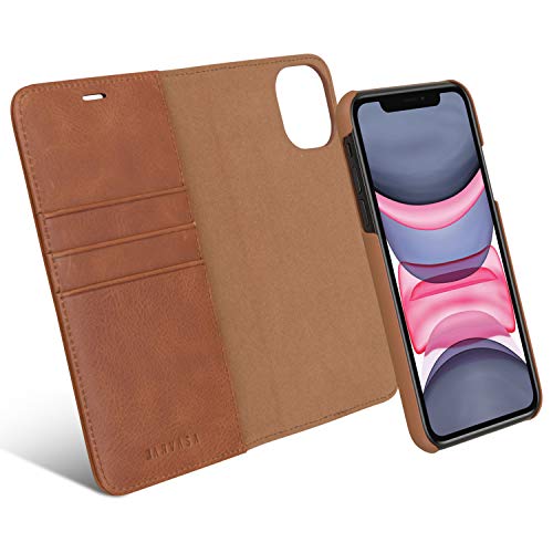 Housse iPhone 11 Case Cuir Marron - KANVASA 2-in1 Portefeuille Couvercle Magnétique à Rabat 2 en 1 en Cuir Vrai Haut de Gamme pour Apple iPhone 11 (6.1") Original -Chargement sans Fil Cover