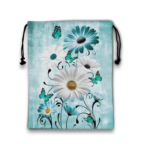 Image of Daisy Flower Butterfly Grip Bags for Gymnasts Green Drawstring Storage Pouch Bag for Outdoor Grip