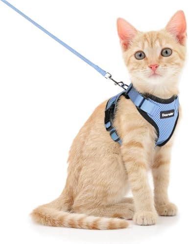 Image of Dooradar Cat Harness and Leash Set, Escape Proof Safe Adjustable Kitten Vest Harnesses for Walking, Easy Control Soft Breathable Mesh Jacket with Reflective Strips for Cats, Light Blue, S