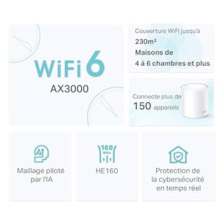 TP-Link Deco WiFi 6 Mesh AX3000Mbps Deco X50(1-Pack), Système WiFi 6 pour Toute la Maison, Couverture de 230㎡, Installation Facile, Contrôle Parental, Compatible avec Toutes Les Box Fibre