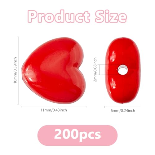 DICOSMETIC 200Pcs Acrylic Heart Beads 10mm Love Heart Beads Red Heart Shaped Pony Beads Mini Heart Spacer Beads for Valentine's Mother's Day Jewelry Making - Image 2