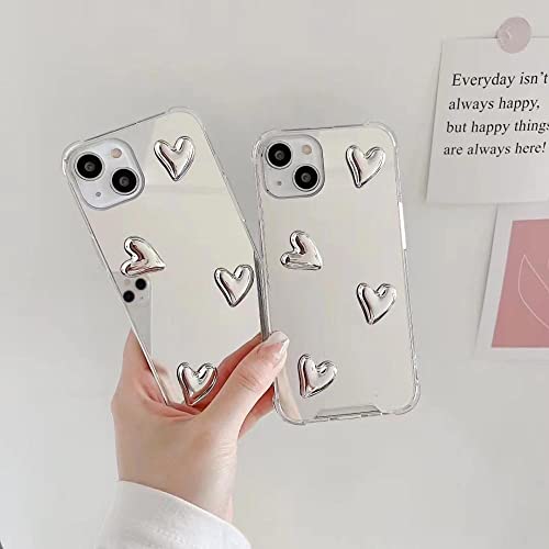 Finyosee Compatible With Iphone 13 Phone Case,Cute 3D Silver Heart Design Clear Make Up Mirror,Silicone Shockproof Protect Cover Iphone Case For Girls Women #TOP2