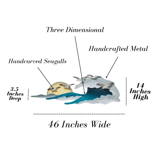 T.I./New Metal Design Touch Of Class Seagulls In Waves Metal Wall Art - Blue, White, Yellow - Coastal Style Sculpture thumb #4