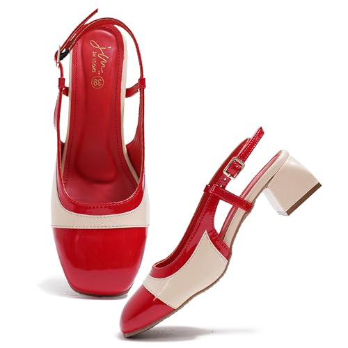 Image of JM LOOKS Women's Square Toe Block Heel Mules with Adjustable Strap & Comfortable Sole - Stylish Buckle Design