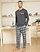 Leversic Schlafanzug Herren Lang Baumwolle mit V-Ausschnitt und Lange Karierte Pyjamahose, Loungewear Sleepwear Pyjama Herren Langarm S-3XL, 271-Dunkelgrau, XL