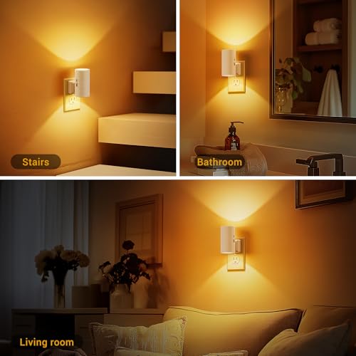 Image of Amber Night Lights Plug into Wall, Dimmable Night Light Plug in, Modern Night Lights Auto On /Off, Amber Night Light 2000K, 0-100LM Adjustable Brightness Nightlight for Hallway Bedroom, 2 Pack