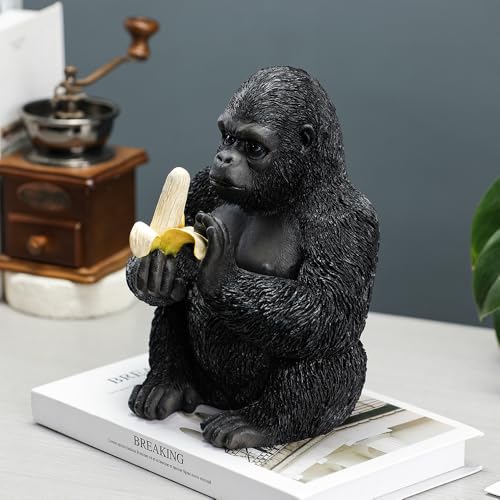 Estatua de Gorila comiendo Banana de Resina 9.4 pulgadas miniatura 4