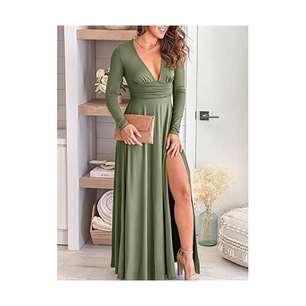 ANRABESS Women's Long Sleeve Sexy Deep V Neck High Waist Slit Cocktail Party Evening Maxi Semi Formal Wedding Guest Prom Dresses 2023 Elegant Graduation Dress 586-junlv-L