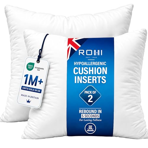 Rohi Set of 2 Hypoallergic Cushion Inner Pads (Pack of 2) 18 x 18 (45cm x 45cm) Cushion Insert Decorative Square Pillow Stuffer for Sofa Couch Cushions