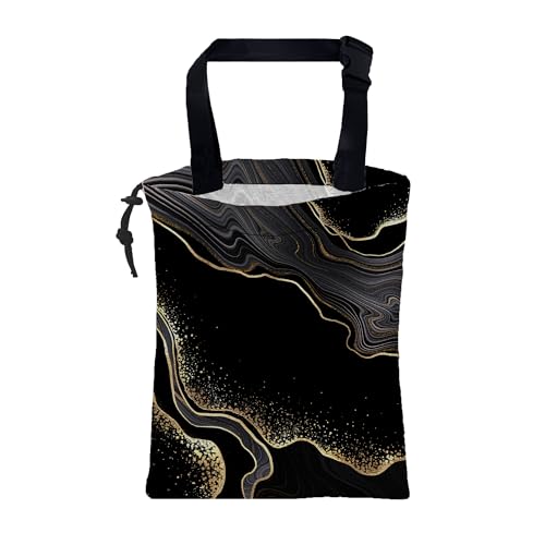 Image of Car Garbage Bag Abstract Marble Golden Veins Drawstring Car Trash Bag Hanging for Back Seat with Adjustable Buckle Canvas Vehicle Trash Can Easy-to-Install