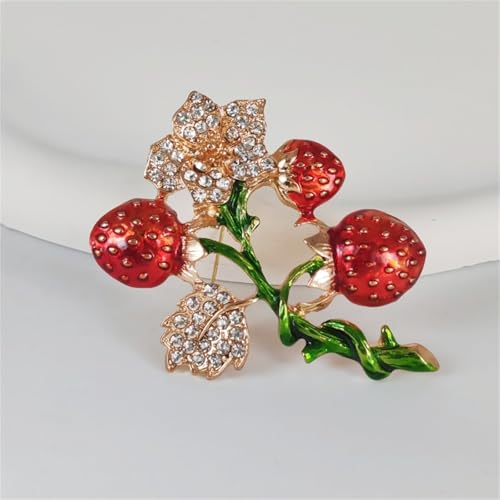 Image of coadipress Cute Strawberry Enamel Brooch Pins for Women Red Strawberry Dripping Oil Fruit Brooches Fashion Elegant Fruit Lapel Pin Badge Jewelry Gift