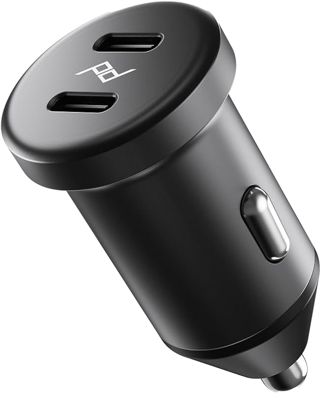 Cargador de auto USB-C dual premium - Salida total de 45 W, adaptador de auto compacto de metal, carga rápida compatible con iPhone, Android, tabletas y más - Fabricación de aluminio de bajo perfil
