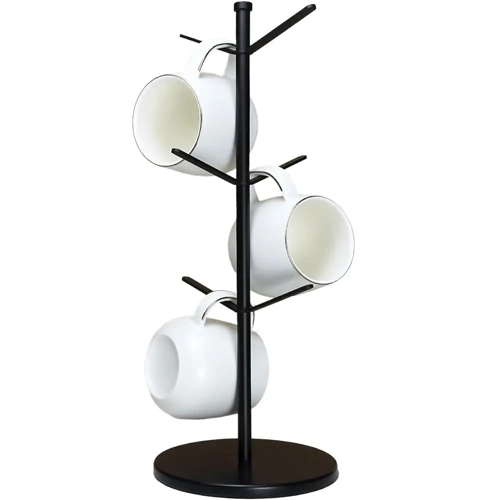 MFWHEFJ Mug Tree 6 Hooks Upgraded Stable Metal Holder, Coffee Cup Rack for Counter Top, Display