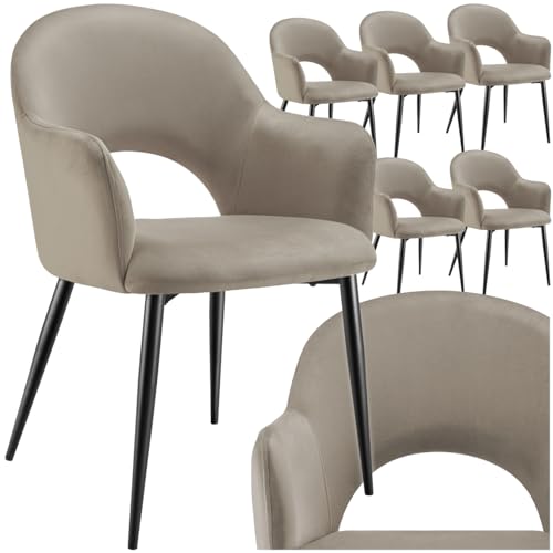 tectake® Lot de 6 Chaises de Salle à Manger rembourrées Modernes Velours Fauteuil Salon Chaise Scandinave Pieds en Acier laqué Élégant avec Accoudoirs...