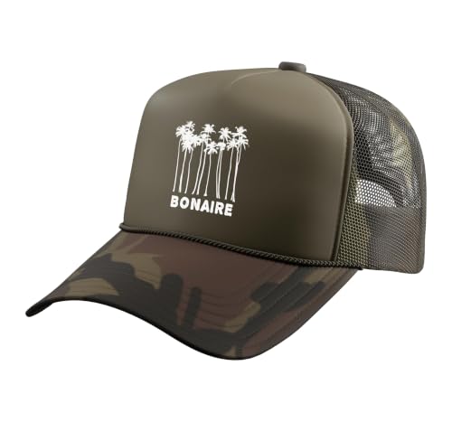 Bonaire Sea Turtle Retro Caribbean Netherlands Trucker Hat with Adjustable Mesh Back, Camo Green