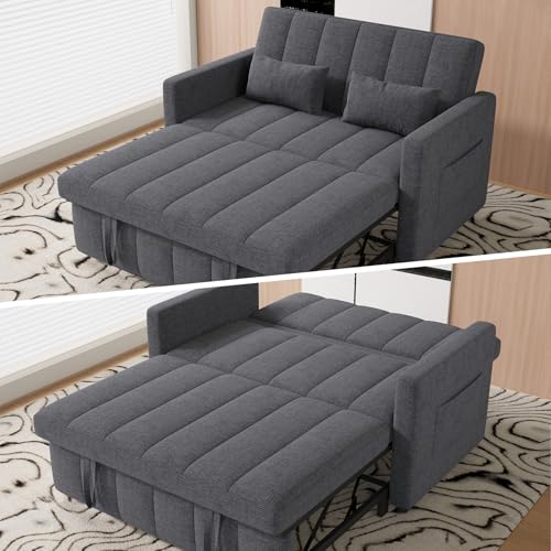 Image of Nebuaegis Sleeper Sofa Bed,3-in-1 Convertible Pull Out Couch with Adjustable Backrest for Living Room,Loveseat Sofa Bed with Side Pockets,Easy Assembly,Light Gray,1 PCS