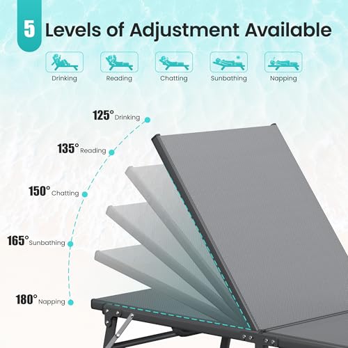 Image of Amopatio Outdoor Lounge Chairs Poolside Chaise Lounge for Patio | Foldable & Portable & Stackble Weather Resistant Frame Breathable Textilene 5-Position Adjustable Backrest 400 LBS Capacity