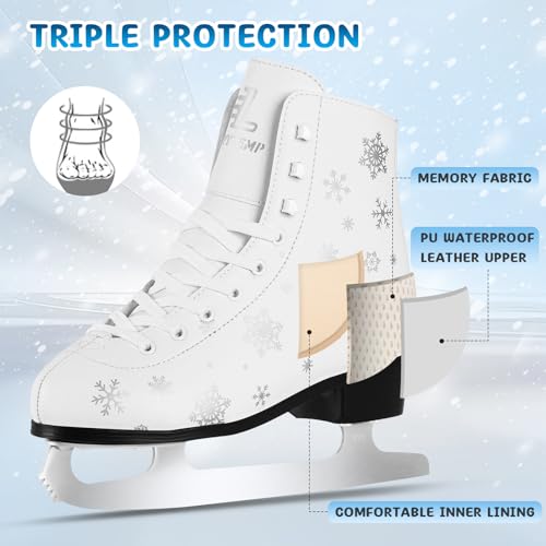 LEVYTEMP Women\'s/Girls Figure Ice Skates - Youth White Snow Figure Skating Shoes with Two Insoles - Comfortable, Safe Indoor Outdoor Rink Size US 5 - Thumbnail 3