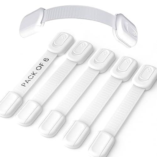 6-Pack Child Proof Cabinet Locks - No Screws & Magnets Needed - Cabinet Locks Baby Proofing With Strong 3M Adhesive Latches For Drawers, Furniture, Ovens, Toilet Seats, Trash Cans, Microwaves (White)