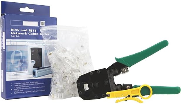 Cable Tester + Crimp Crimper + 100 Rj45 Cat5 Cat5e Connector Plug Network Tool Kit Crimper + Tester + Connector